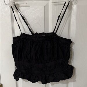 Free People Black Ruffled Top